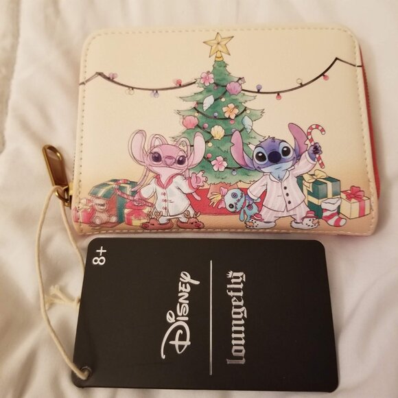 Loungefly Disney Wallet Stitch & Angel Holiday Tree Mini Zipper Scrump Christmas - Picture 6 of 8